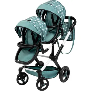 Puppen-Zwillingsbuggy BAYER "Xeo Twin grün" Puppenwagen grün Kinder mit Wickeltasche