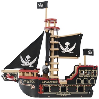 Le Toy Van Kinderspielboot Barbarossa Piratenschiff aus Holz schwarz