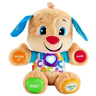 Fisher-Price Lernspaß-Hündchen mit DREI Stufen | sprechendes Kuscheltier mit Musik als Kinderspielzeug und Baby Spielzeug | Interaktiver Teddybär, Version: Niederländisch, FPM60