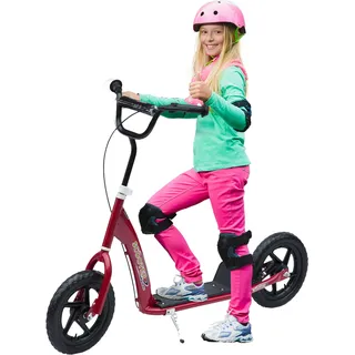 HOMCOM Kinderroller City Roller Scooter 12 Zoll mit Hinterbremse höhenverstellbar aus Stahl EVA in Rot 120 x 52 x 80-88 cm für Kinder   Aosom.de