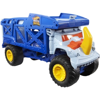 Hot Wheels Monster Trucks Transporter Nashorn - Schlepper, Platz für 12 Monster Trucks oder 32, Startrampe, für Kinder ab 3 Jahren, HFB13