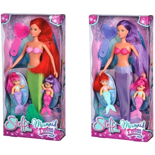 Simba 105734162 - Steffi Love Mermaid Twins, zwei Varianten, Steffi als Meerjungfrau, mit zwei Baby Meerjungfrauen, Ankleidepuppe, 29cm, für Kinder ab 3 Jahren