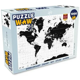 MuchoWow Puzzle Weltkarte - Schwarz - Weiß - Atlas - Erde - Bildung, 1000 Puzzleteile, Foto-Puzzle, Bilderrätsel, Puzzlespiele, Klassisch bunt