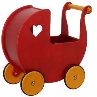 Dänischer Designer Holz-Puppenwagen (rot) / dolls pram red