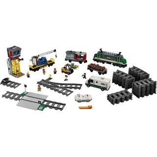 LEGO City Güterzug, Set mit batteriebetriebenem Motor, Bluetooth-Fernbedienung, 3 Wagen, Gleise und Zubehör 60198 - Beige