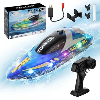 Coikes RC Boot mit LED-Licht 2,4-GHz-Rennboote Ferngesteuertes Boot für Kinder 15km/h Wiederaufladbar 1200mAh Speedboat für Pools, Seen, Meere Wasserspielzeug Geschenke für Jungen Mädchen Erwachsene