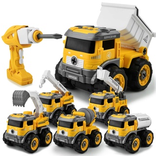 Ferngesteuerter Bagger und Traktor Spielzeug-Set für Kinder ab 3 Jahre, DIY RC Baufahrzeuge mit Kran, Licht & Sound - Ideal als Bruder Geschenk