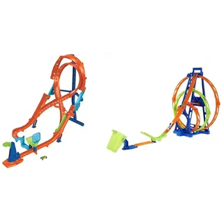 Hot Wheels Bahn Triple Looping, Autorennbahn Bauset & Trackset mit 1 Fahrzeug, Rennstrecke mit 8er-Kurve für Stunt- und Rennaction, lässt Sets verbinden und zur Aufbewahrung zusammenklappen, HMB15