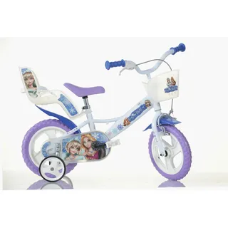 Kinderfahrrad DINO "Snow Queen Eiskönigin 12 Zoll" Fahrräder Gr. 21cm, 12 Zoll (30,48cm), weiß Kinder mit Stützrädern, Korb und Puppensitz