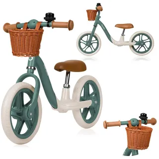 lionelo Laufrad ALEX PLUS Durchmesser 30,5 cm (12 Zoll) Zoll, inklusive Korb und Glocke/ideal zum Erlernen des Fahrradfahrens grün