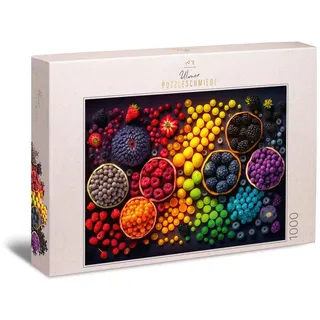 Ulmer Puzzleschmiede - Puzzle 1000 Teile „Rainbow Fruits“ - Farbenfrohes Frucht- und Beeren-Puzzlemotiv - EIN locker leichtes 1000 Teile Puzzle zum Thema Küche - mit Puzzle-Qualität Made in Germany