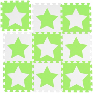 Relaxdays Puzzlematte Sterne, 9 Stück, 18 Teile, EVA Schaumstoff, schadstofffrei, Spielunterlage 91 x 91 cm, weiß-grün