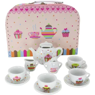 GICO Kinder Teeservice Spielkoffer Teeset Cupcake Spielzeug Porzellangeschirr 13 -TLG - 36379