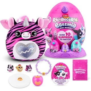 Rainbocorns Eggzania Mini Mania, Zebra, by ZURU Plush Surprise Unboxing with Animal Soft Toy, Idea for Girls with Imaginary Play (Zebra)