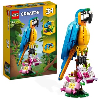 LEGO 31136 Creator 3in1 Exotischer Papagei, Frosch und Fisch Dschungel-Tier-Figuren Bauspielzeug, kreatives Spielzeug für Kinder ab 7 Jahren