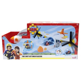 Simba 109252615 Feuerwehrmann Sam Rettungsflugzeug Fire Swift (42 cm) -großes Spielzeug Flugzeug mit Kipprotor, Figur, Pferd & vielen Funktionen, inkl. Licht & Sound-für Kinder ab 3 Jahre