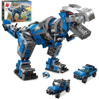 QLT QIAOLETONG Creator 3 in 1 Bausteine für Kinder Klemmbausteine Jurassic Dinosaurier Mechanischer T-Rex/Pickup/Geländewagen Spielzeug Geschenk für Technik ab 4-8+ Jahre(375PCS)