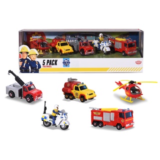 Dickie Toys 203094007 Sam 5 Pack, Die Cast Autos, Feuerwehrmann Sam Spielzeug, Sam 3-Pack, Feuerwehrmann Sam Spielzeug, Feuerwehrmann Sam Geschenkset