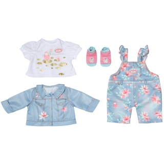 Baby Annabell Active Deluxe Jeans Outfit, blau rosa Latzhose mit Jeansjacke, weiße Bluse und Socken für 43 cm Puppen, 706268 Zapf Creation