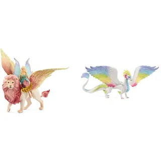 Schleich 70714 Elfe auf geflügeltem Löwe, für Kinder ab 5 Jahren, bayala - Spielfigur & 70728 Spielfigur - Regenbogendrache Mehrfarbig