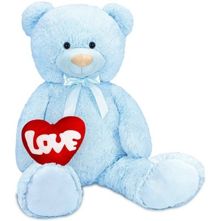 BRUBAKER Kuscheltier XXL Teddybär 100 cm groß mit Love Herz (1-St), großer Teddy Bär, Stofftier Plüschtier Liebe blau
