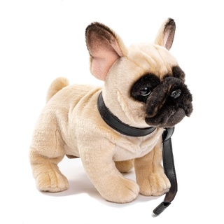 Uni-Toys - Französische Bulldogge (beige), mit Leine - 27 cm (Länge) - Plüsch-Hund, Dogge, Haustier - Plüschtier, Kuscheltier