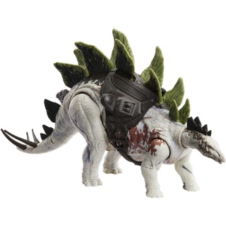 JURASSIC WORLD Gigantic Trackers Stegosaurus - Dinosaurier-Spielzeug mit 2 Angriffsbewegungen, abnehmbarer Ausrüstung, 35 cm lang, für Kinder ab 4 Jahren, HLP24