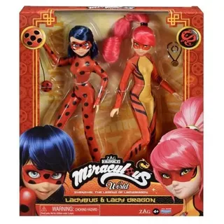 BANDAI - Miraculous World: Shanghai, die Legende von Ladydragon - Puppen - Ladybug & Lady Dragon - Puppen mit Gelenken, 26 cm - P50368