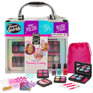 ColorBaby Shimmer N Sparkle 47086 Make-up-Set für Kinder, Go Glam, Koffer, ungiftig, Nagellack, Mädchen, Aufkleber, Glitzer, Spielzeug für Mädchen ab 8 Jahren, Beauty-Etui, Geschenke für Kinder