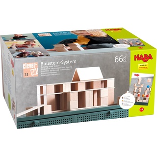 HABA Baustein-System Clever-Up! 2.0, Natur-Bausteine für Kinder ab 1 Jahr, 66 Teile, 306248