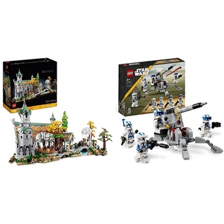 LEGO 10316 Icons Der Herr der Ringe & 75345 Star Wars 501st Clone Troopers Battle Pack Set mit Fahrzeugen und 4 Figuren, baubares Spielzeug mit AV-7 Anti-Fahrzeug-Kanone und federbelastetem Shooter
