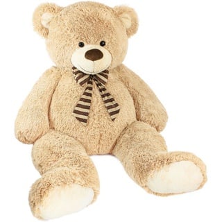 BRUBAKER Kuscheltier Riesen XXL Teddybär (150 cm) (1-St., mit gestreifter Schleife), großer Teddy Bär, Stofftier Plüschtier beige