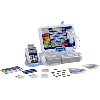 Tablet-Kassenstation I Spielkasse mit Sound und abnehmbarem Tablet, POS-Terminal mit mechanischer Funktion, Scanner und Spielgeld I Spielzeug für Kinder ab 3 Jahren