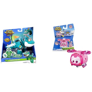 Super Wings Tino Dinosaur 5' Transforming Character & Toys for 3 4 5 6 7 8 9 Year Old Boy Girl, Dizzy Super Pet w/Light Facial Expressions Interchanging Gift, Pink