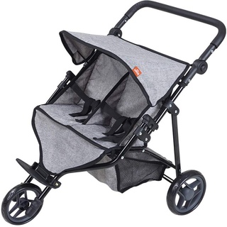 KNORRTOYS.COM 16722 Knorrtoys 16722-Zwillingspuppenwagen Duo Grey Puppenwagen, Jeans Grau, 64 x 48 x 55 cm