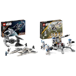 LEGO 75348 Star Wars Mandalorianischer Fang Fighter vs. TIE Interceptor Set & 75345 Star Wars 501st Clone Troopers Battle Pack Set mit Fahrzeugen und 4 Figuren