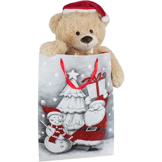 BRUBAKER Kuscheltier XXL Teddy 100 cm mit Nikolausmütze (1-St., mit Schleife und Geschenk Tasche), großer Teddy Bär, Stofftier Weihnachten, Plüschtier mit Weihnachtsmütze beige