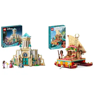 LEGO 43224 Disney Wish König Magnificos Schloss, Baubares Spielzeug aus dem Wish-Film mit Figuren & Disney Princess Vaianas Katamaran Spielzeug Boot
