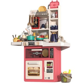 Coemo Kinderküche mit 63 TLG. Zubehör, Spülbecken, Kinderherd, Licht, Sound, Spielzeugküche - Die Spielküche Jenny in Rosa ist perfekt für Kids ab 3 Jahren