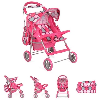 Moni Puppenbuggy »Puppenbuggy, Puppenwagen 9617«, Schiebehöhe 50 cm, Sonnendach, Sicherheitsgurt grau|rosa