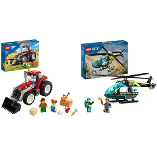 LEGO City Traktor Spielzeug, Bauernhof Set mit Minifiguren und Tierfiguren & City Rettungshubschrauber, Hubschrauber-Spielzeug