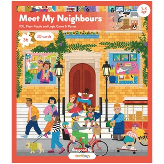 MORITOYS - Meet My Neighbours – Riesiges Bodenpuzzle – 30 Aktivitätskarten & Poster in voller Größe – Beobachtungspuzzle – entwickelt kognitive Fähigkeiten – Lernspielzeug – Alter 3–5 – 36 Jahre – 100