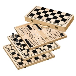 Philos 2519 - Schach-Backgammon-Dame-Set, Holz, Feld 50 mm, mit Tragegriff