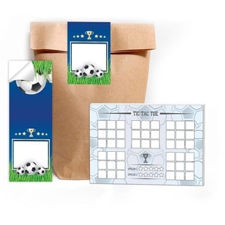 8 Tic Tac Toe je 25 Blätter DIN A6 + 8 Tüten + 8 Aufkleber Fußball blau Set Mitgebsel Mitbringsel Gastgeschenk zum Kindergeburtstag Motto-Party Feier für Teens Mädchen Jungen Kindergarten Schule