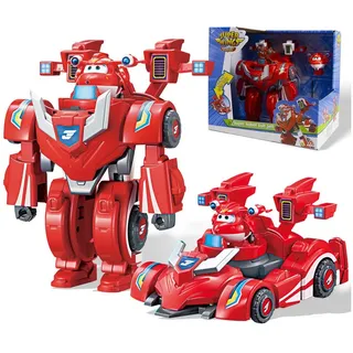 Super Wings Hörspielfigur Super-Roboter-Bausatz Jett, Höhe ca. 18 cm, Verwandelbare Puppe, (1-St), 2-in-1 Roboter Anzug und Super Auto, für Kinder ab 3 Jahren rot