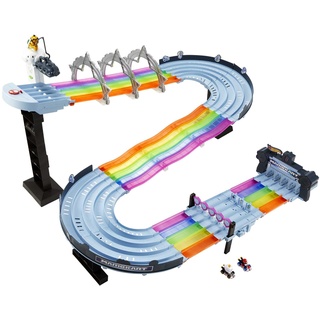 Hot Wheels Mario Kart Autorennbahn in Regenbogen Farben, inkl. 2 Spielzeugautos (Mario & King Boo), mit Beleuchtung und Geräuschen, 2 Aufbaumöglichkeiten, Länge: 2.5m, Spielzeug ab 4 Jahre, GXX41