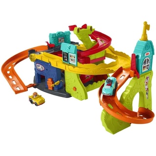 Fisher-Price HBD77 - Little People Sitz & Steh Hochhausrennbahn – 2-in-1-Spielset und Fahrzeug, Autorennbahn-Spielzeug, Geschenkset für Kleinkinder ab 1,5 Jahren