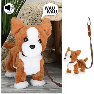 CEPEWA Plüschfigur Laufender Corgi mit Leine und Sound 30x26x19cm Polyester Hund