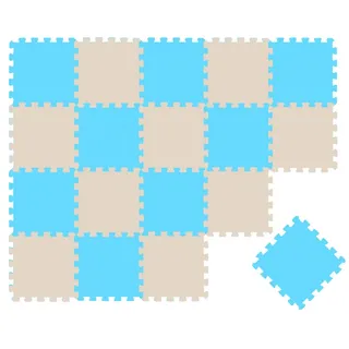LittleTom Puzzlematte 18 Teile Baby Kinder Puzzlematte ab Null - 30x3cm, hellblau beige Kindermatte bunt