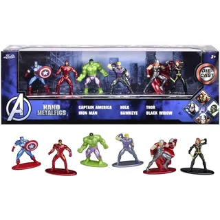 Jada Toys MARVEL Avengers Figuren (6 Stück) - Diorama-Set mit 6 Nano-Sammelfiguren aus Metall (Captain America, Iron Man, Hulk, Hawkeye, Thor & Black Widow) für Fans und Sammler ab 3 Jahre, je 4 cm